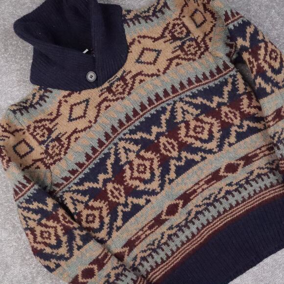 Schott Bros Henley Aztec Chucky Knit Hand Crafted Medium Multicolor Sweater - Picture 8 of 9